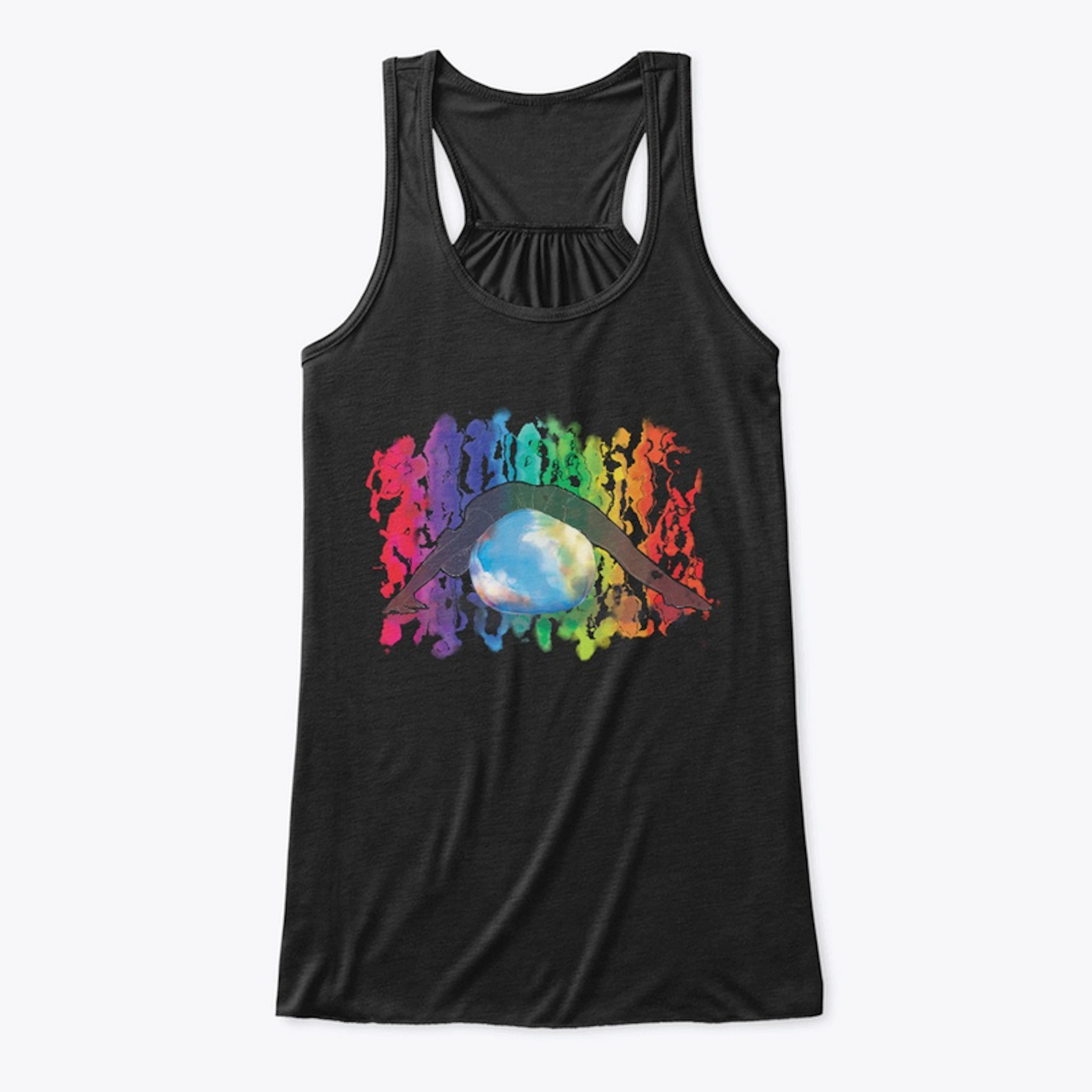 Rainbows and woman on Pilates Earth Ball